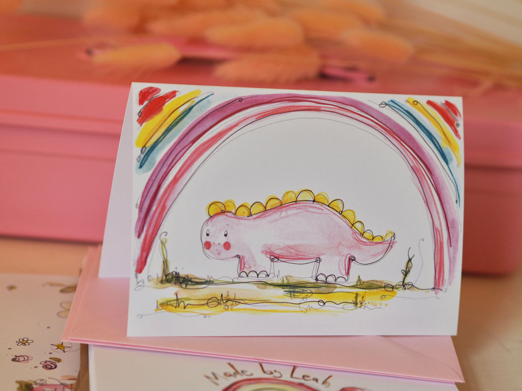 Pink Dino Rainbow Card