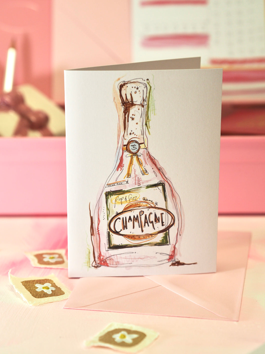 Pink Champagne Greetings card