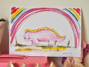 Pink Dino Rainbow Art Print
